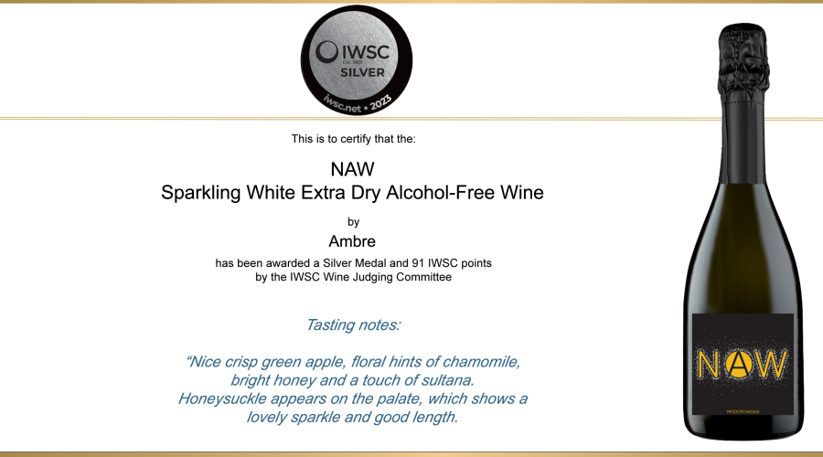 NAW - Sparkling White Extra Dry Alcohol-Free Wine: medaglia d'Argento IWSC 2023